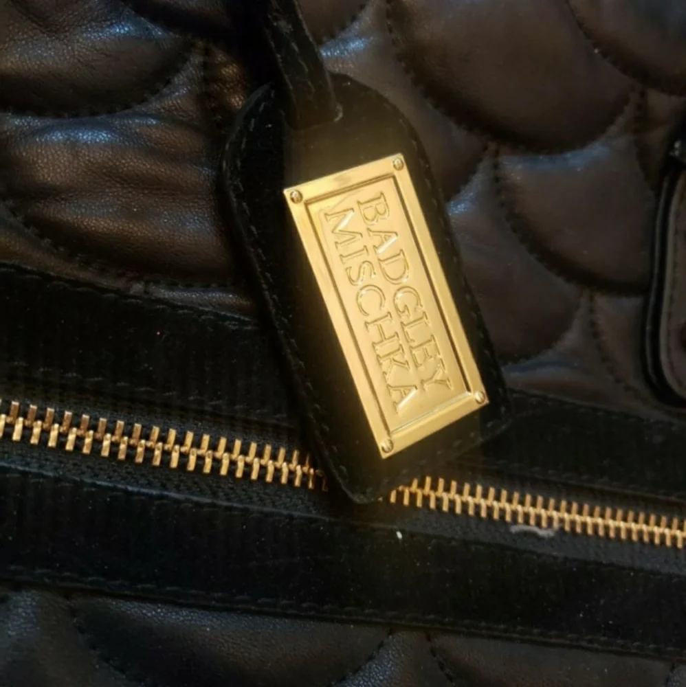 Badgley Mischka Black Quilted Handbag with Gorgeous Gold Accents